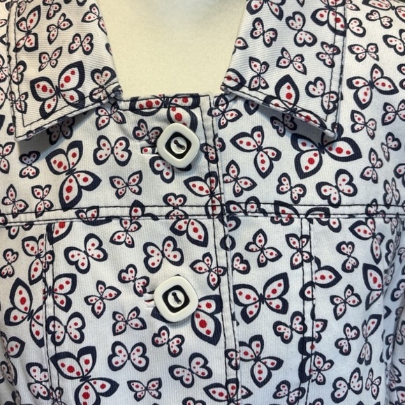 Red & navy blue 🦋 BUTTERFLY jacket! Has flutter cuffs & waist. Small/Med NWOT - Picture 2 of 11